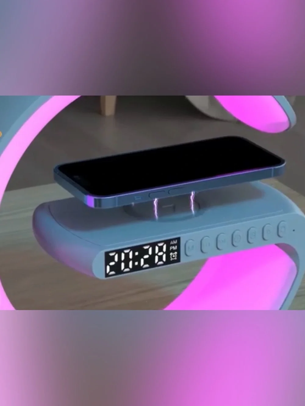 LED RGB C-Shaped Desk Lamp with Digital Clock & Wireless Charging